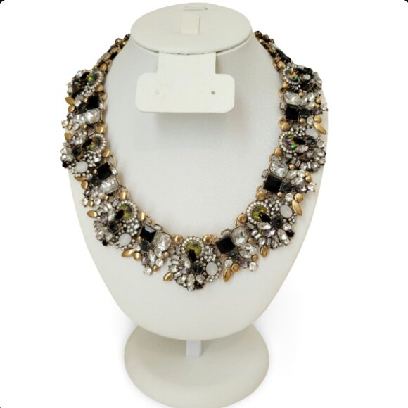 Vintage-Inspired Rhinestone & Cabochon Statement Collar Necklace - Picture 1 of 7